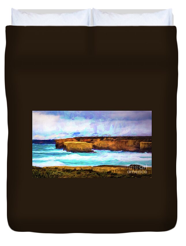 Ocean Duvet Cover featuring the photograph Ocean Cliffs by Perry Webster