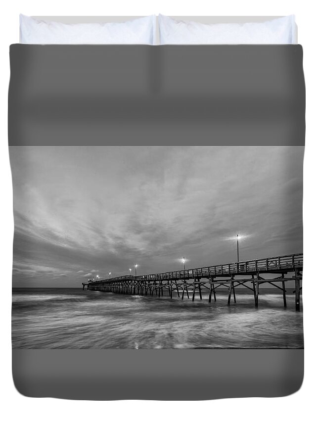 Oceancrestpier Duvet Cover featuring the photograph Ocean Crest Pier Sunrise by Nick Noble