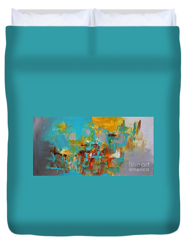 Blue Duvet Cover featuring the painting Ocean Jasper by Preethi Mathialagan