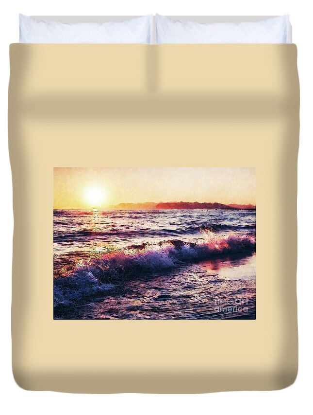 Digital Art Duvet Cover featuring the digital art Ocean Landscape Sunrise by Phil Perkins