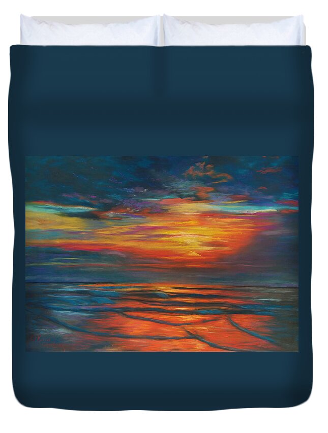 Sunrise On The Beach Art Print Duvet Cover featuring the pastel Ocean Sunrise by Karen Kennedy Chatham