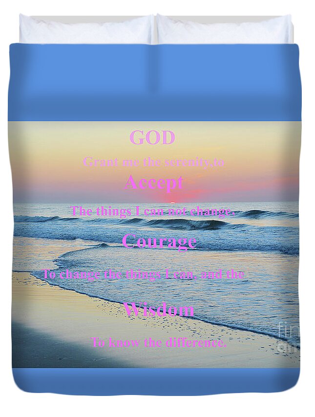 America Duvet Cover featuring the photograph Ocean Sunrise Serenity Prayer by Robyn King