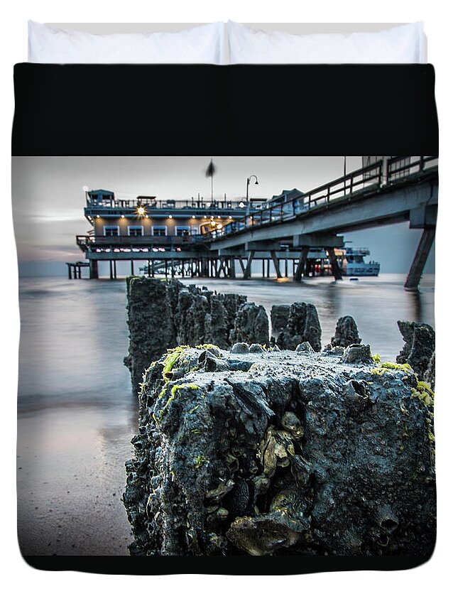 Sunrise Duvet Cover featuring the photograph Ocean View Pier Summer Sunrise 4 by Larkin's Balcony Photography