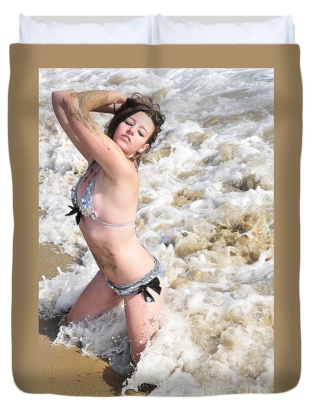 Girl Duvet Cover featuring the photograph Ocean Waves by Robert WK Clark