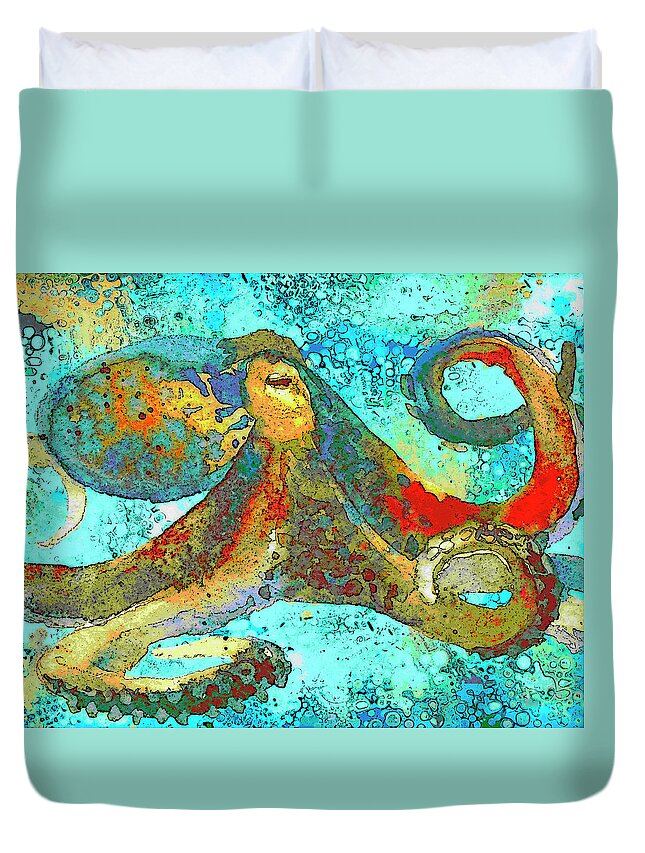 Octopus Duvet Cover featuring the painting Caribbean Tango by Sandra Selle Rodriguez