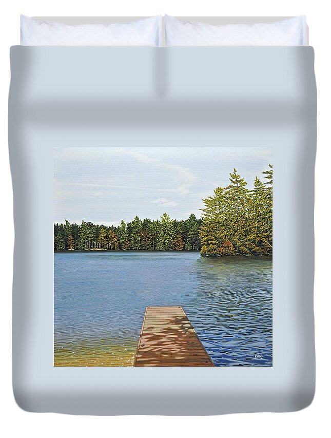 Cottage Duvet Cover featuring the painting Off the Dock by Kenneth M Kirsch