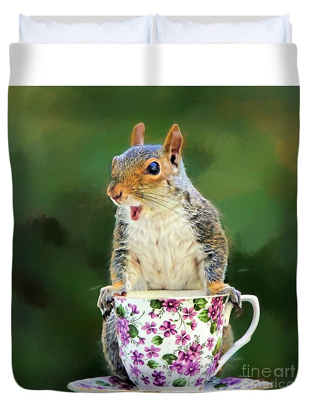 Squirrel Duvet Cover featuring the mixed media Oh Happy Day by Tina LeCour