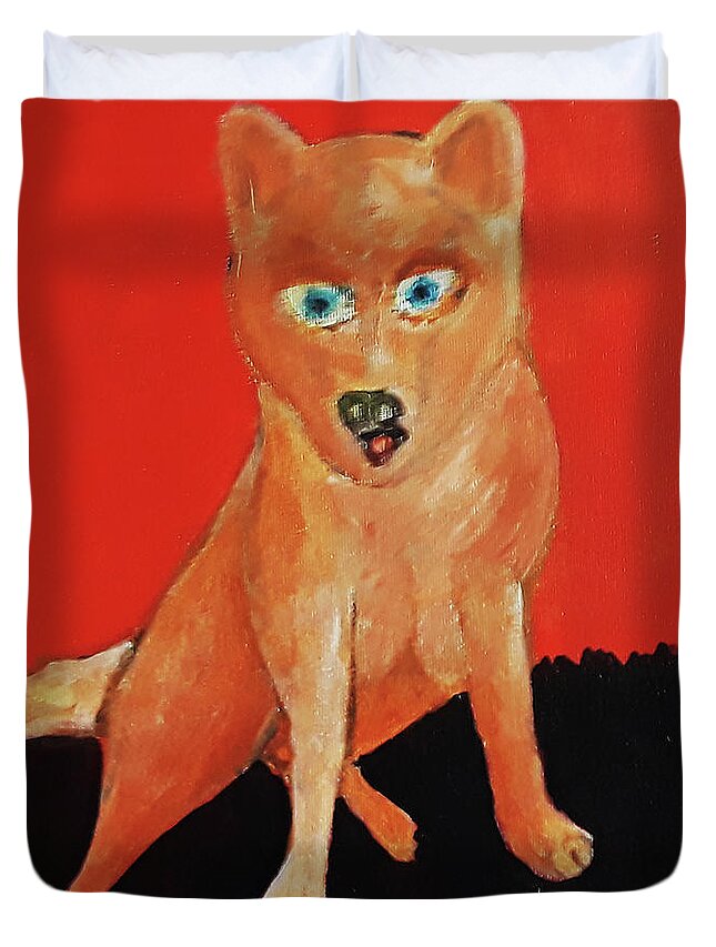 Pets Duvet Cover featuring the painting Oh My God What Are They Doing by Gabby Tary