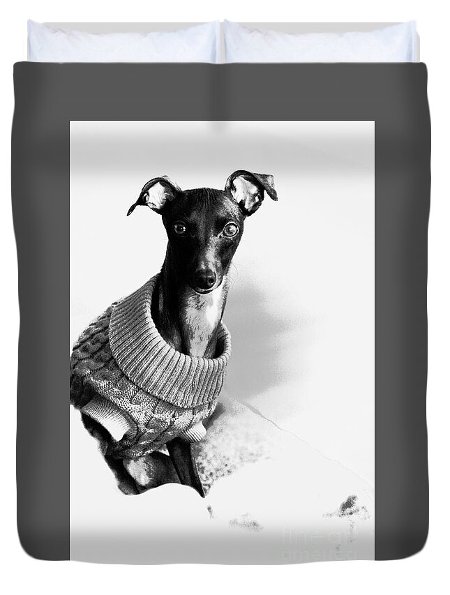 Editorial Duvet Cover featuring the photograph Oh Those Eyes Black and White 4 by Angela Rath