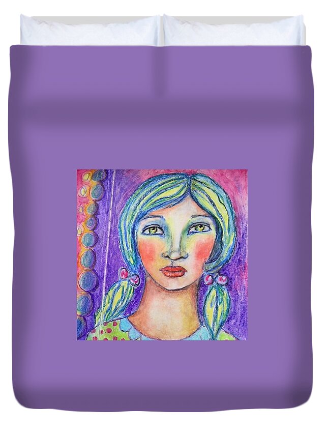Love Duvet Cover featuring the photograph Girl in Oil Pastels by Cristina Parus