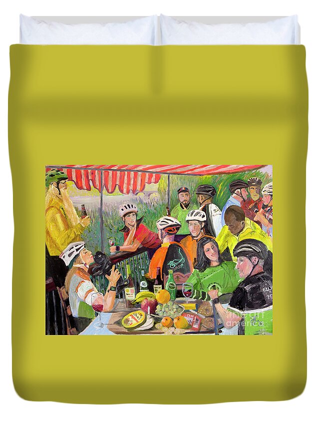 #elliptiart #elliptigo Duvet Cover featuring the painting Oil- Luncheon of the Cycling Party by Francois Lamothe