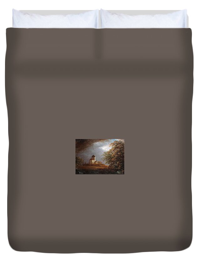 Carl Johan Fahlcrantz (1779-1861)-‘andrarams Church’-oil On Canvas-1836 Duvet Cover featuring the painting Oil On Canvas by Carl Johan