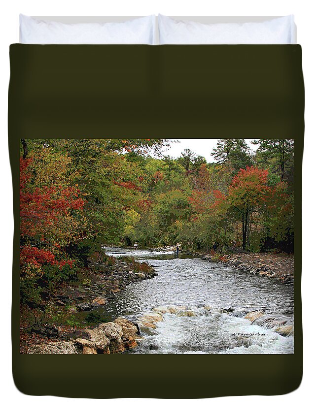 Autumn Duvet Cover featuring the photograph OK Fishing by Matalyn Gardner