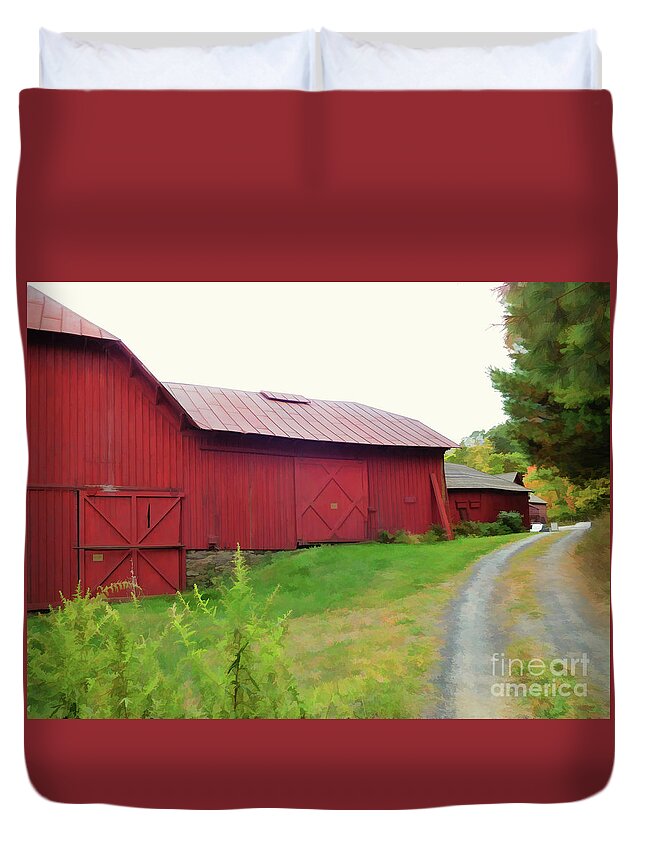 Olana Red Barn Duvet Cover featuring the painting Olana Red Barn 20 by Jeelan Clark