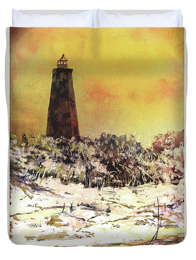 Street Scene Duvet Cover featuring the painting Old Baldy Lighthouse- North Carolina by Ryan Fox