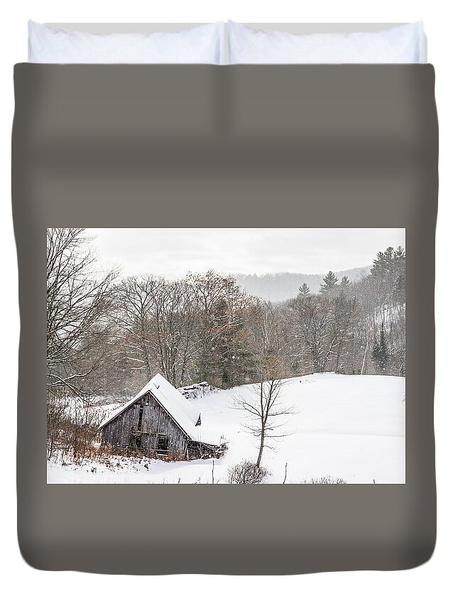 Barn Duvet Cover featuring the photograph Old Barn on a Winter Day Wide View by Tim Kirchoff