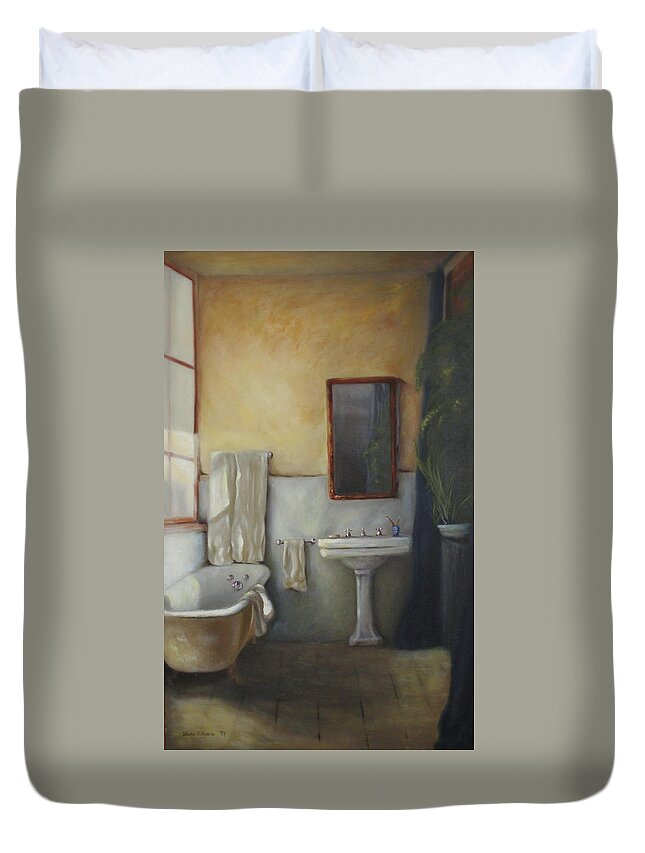 Realism Duvet Cover featuring the painting Old Bathtub by Diane DiMaria