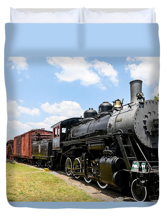 Abandoned Duvet Cover featuring the photograph Old Black Steam Locomotive by Darryl Brooks