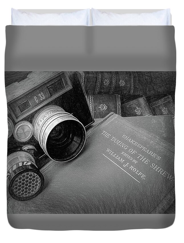 Pat Cook Duvet Cover featuring the photograph Old books and cameras by Pat Cook