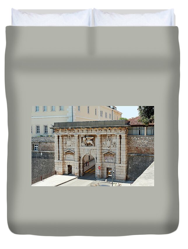 Old Stone City Gate Duvet Cover featuring the photograph Old City Gate 1543 by Sally Weigand