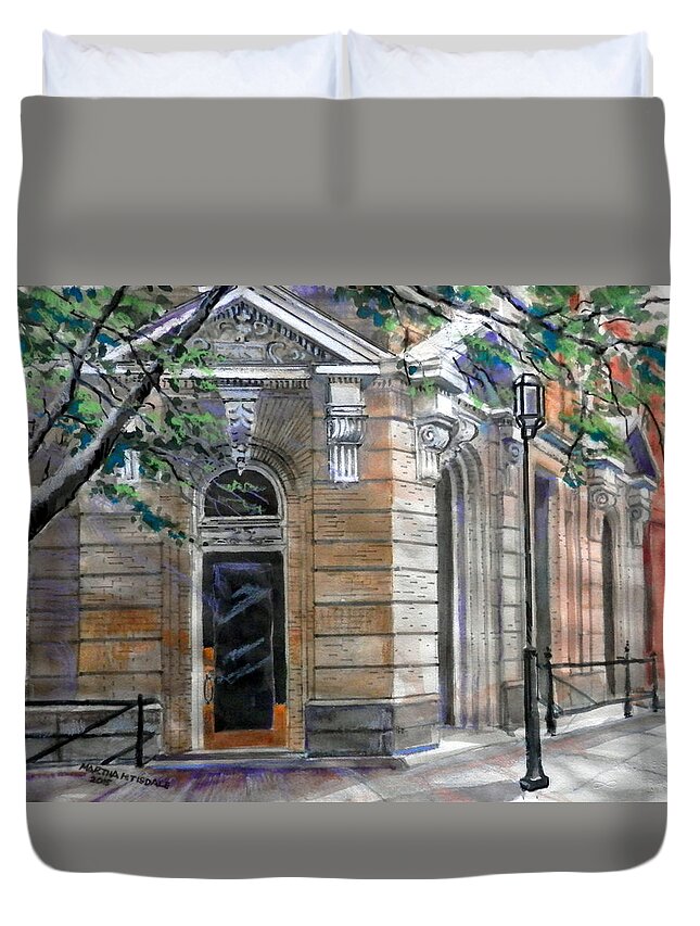 Architectural Duvet Cover featuring the painting Old Commercial Bank by Martha Tisdale