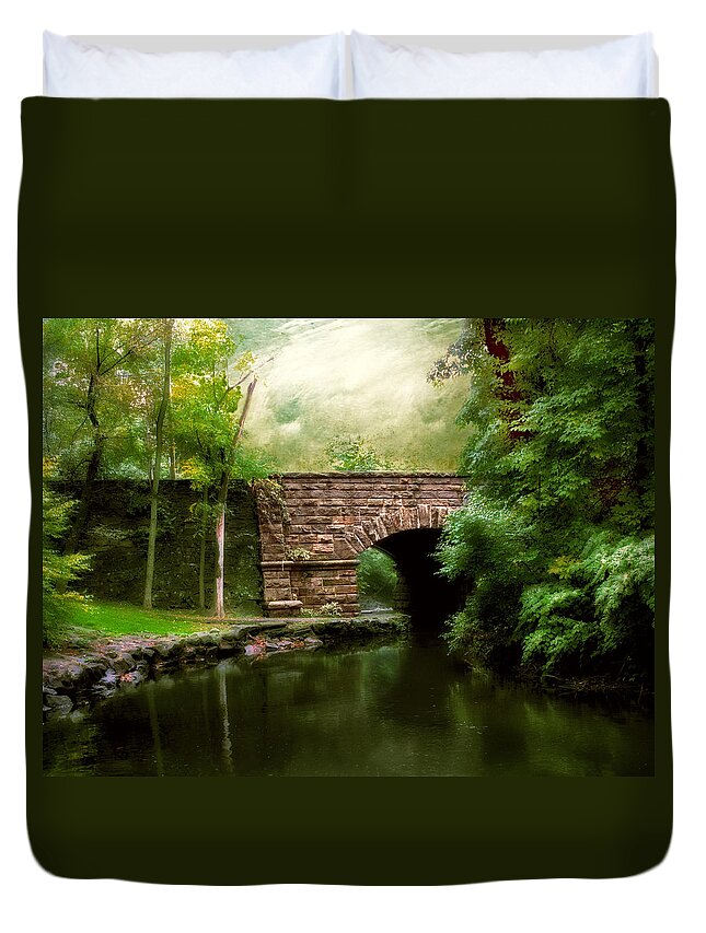 Old Countrybridge Green Art Duvet Cover featuring the photograph Old Country Bridge by Jessica Jenney