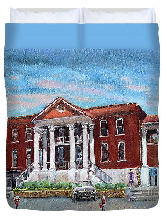 Courthouse Duvet Cover featuring the painting Old Courthouse in Ellijay GA - Gilmer County Courthouse by Jan Dappen