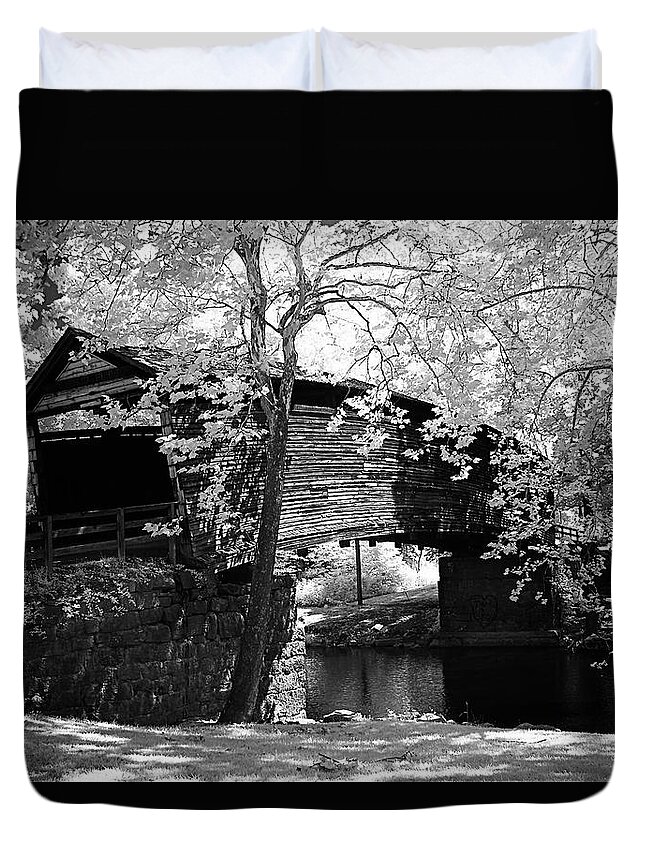 Photo Duvet Cover featuring the photograph Old Covered Bridge -1 by Alan Hausenflock