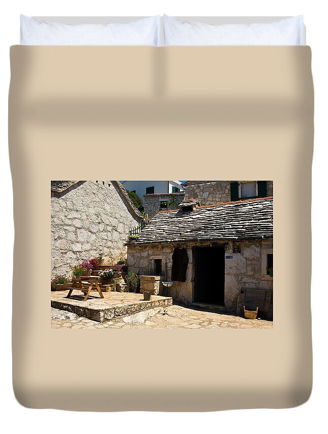 Old Traditional Hamlet Duvet Cover featuring the photograph Old Croatian Hamlet by Sally Weigand