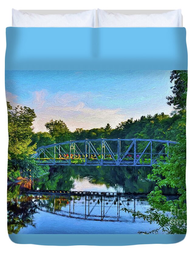 Oil Painting Effect Duvet Cover featuring the photograph Simsbury Flower Bridge 2 by Lorraine Cosgrove