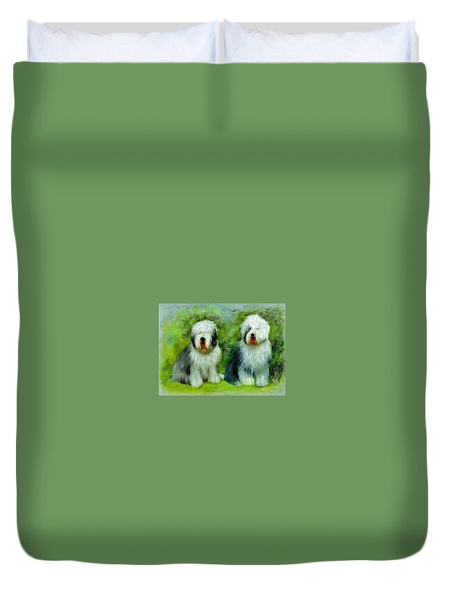 Old English Sheepdog Duvet Cover featuring the painting Old English Sheepdog by Ryn Shell