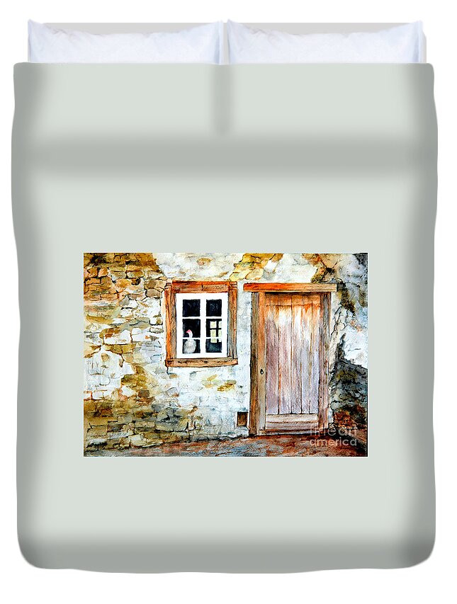 Old Farm House Duvet Cover featuring the painting Old Farm House by Sher Nasser