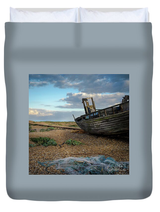 Sea Duvet Cover featuring the photograph Old Fishing Boat, Dungeness by Perry Rodriguez