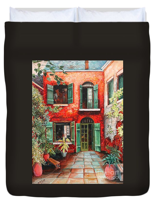 New Orleans Duvet Cover featuring the painting Old French Quarter Courtyard by Diane Millsap