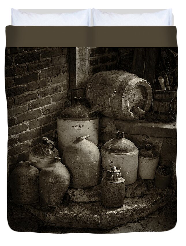 Old Jugs Duvet Cover featuring the photograph Old Jugs Sepia DSC08891 by Greg Kluempers