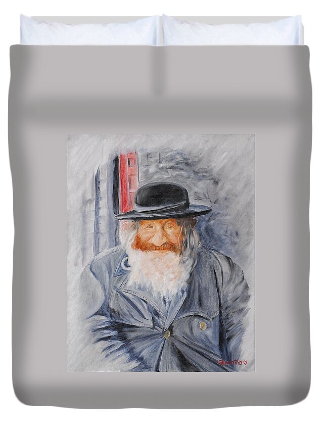 Jerusalem Duvet Cover featuring the painting Old Man of Jerusalem by Quwatha Valentine