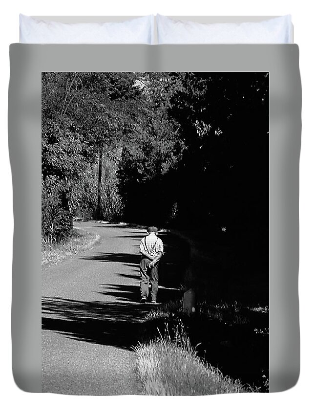 Art Duvet Cover featuring the photograph Old Man on a Walk by Frank DiMarco