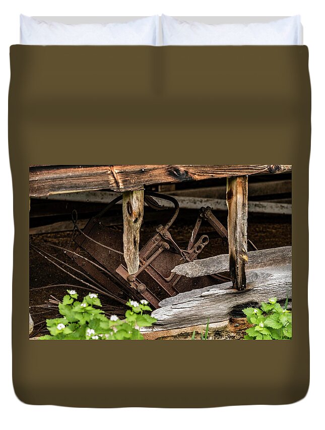  Duvet Cover featuring the photograph Old metal peeking by Pamela Taylor