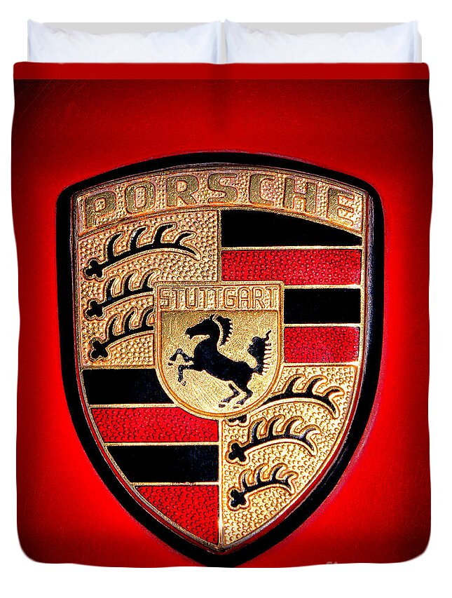 Porsche Duvet Cover featuring the photograph Old Porsche Badge by Olivier Le Queinec