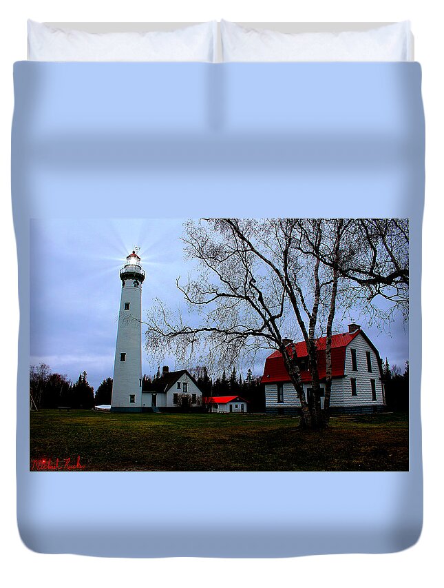 Lighthouse Duvet Cover featuring the photograph Old Presque Isle Lighthouse by Michael Rucker