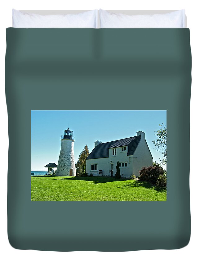 Old Duvet Cover featuring the photograph Old Presque Isle Lighthouse_9480 by Michael Peychich