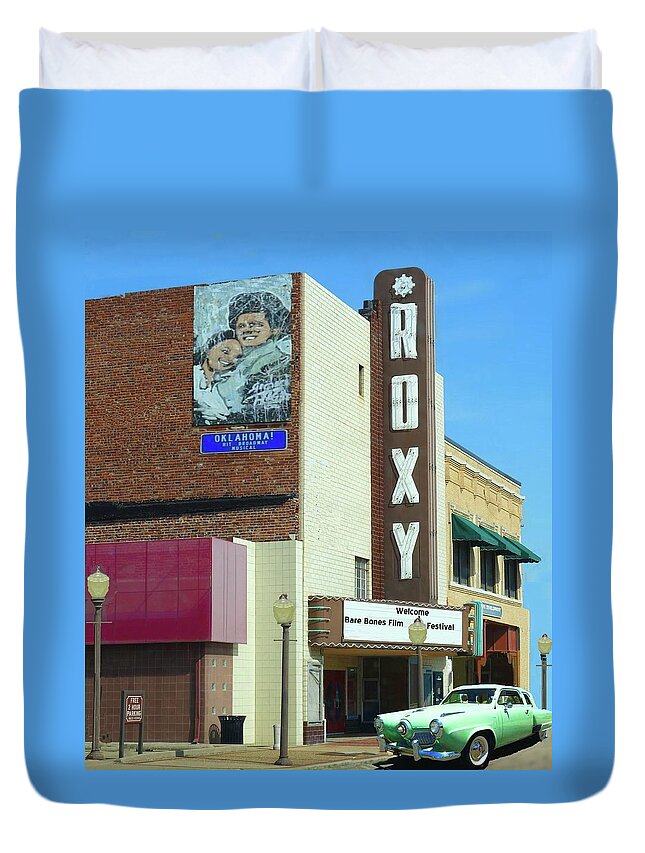 Roxy Duvet Cover featuring the photograph Old Roxy Theater in Muskogee, Oklahoma by Janette Boyd
