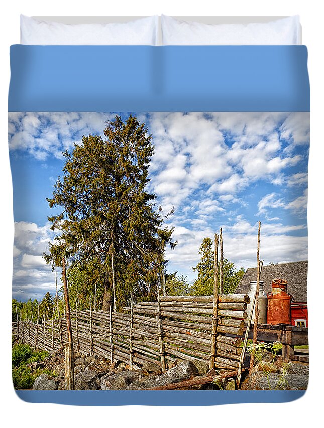 Farm Duvet Cover featuring the photograph Old Rural Farm Set In A Beautiful Summer Nature by Christian Lagereek