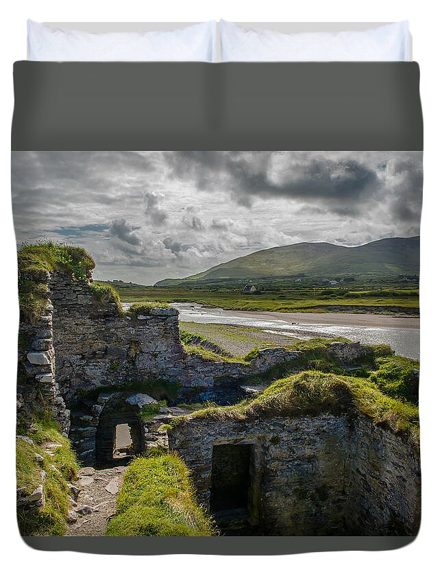 Castle Duvet Cover featuring the photograph Old Stone Fortress at the Coast of Ireland by Andreas Berthold