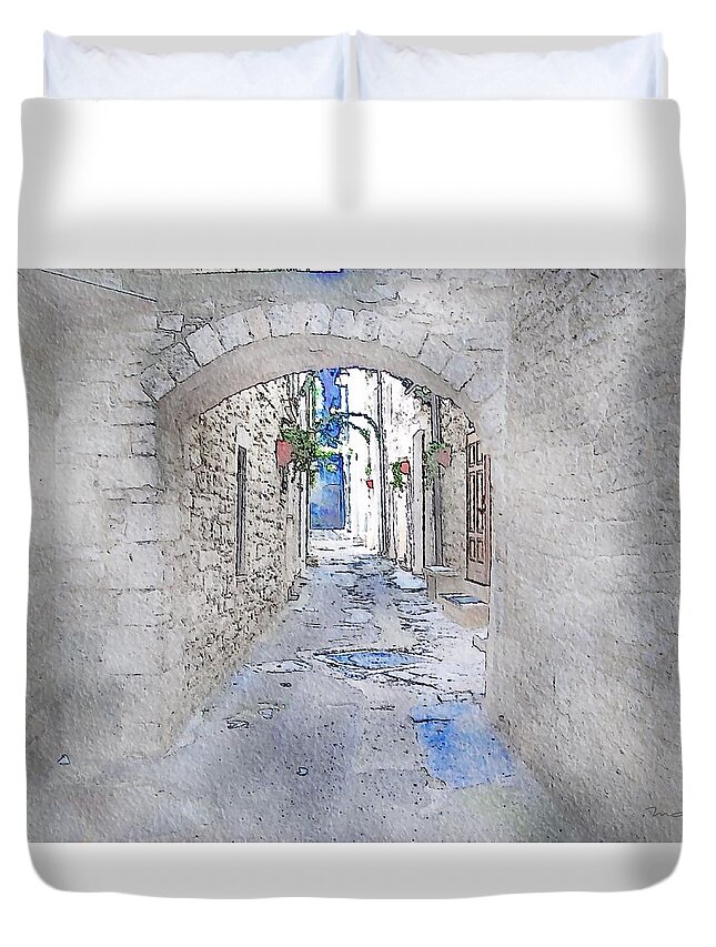 old Town Duvet Cover featuring the painting Old Town by Mark Taylor
