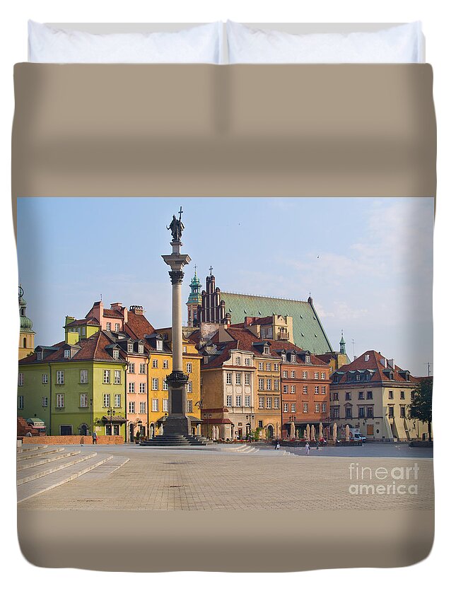 Old Duvet Cover featuring the photograph Old Town Square Zamkowy Plac in Warsaw by Anastasy Yarmolovich