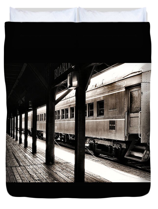 Union Pacific Railroad Duvet Cover featuring the photograph Old Town Train Depot by Sally Bauer