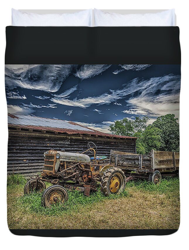 Barn Duvet Cover featuring the photograph Old Tractor by Barn by Darryl Brooks