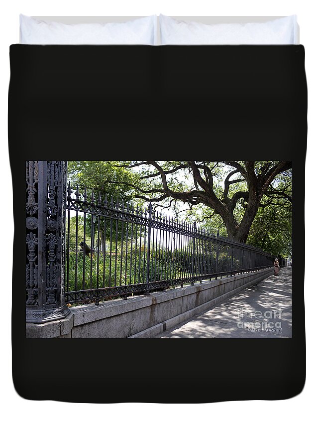 Landscape Duvet Cover featuring the photograph Old Tree and Ornate Fence by Todd Blanchard
