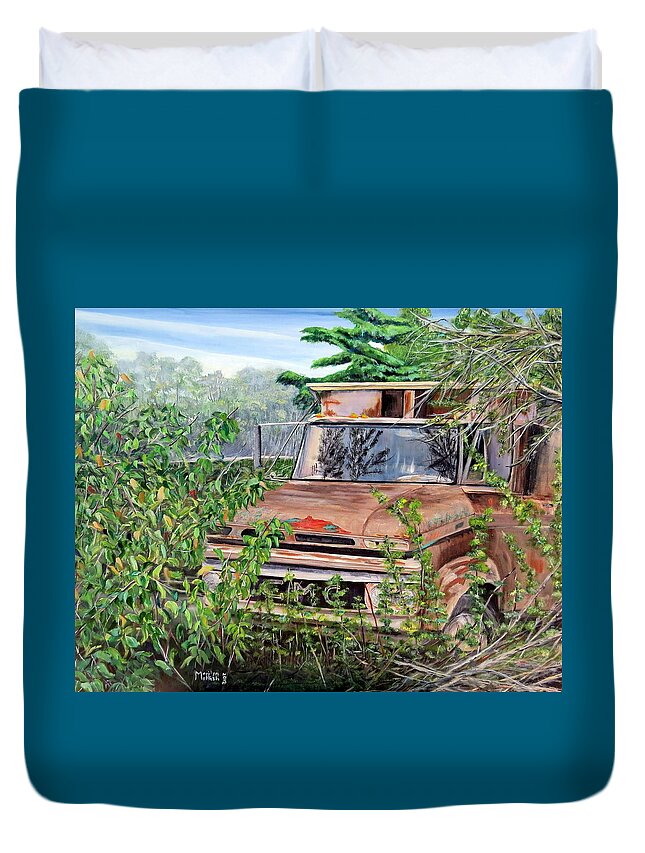 Old Truck Duvet Cover featuring the painting Old truck rusting by Marilyn McNish